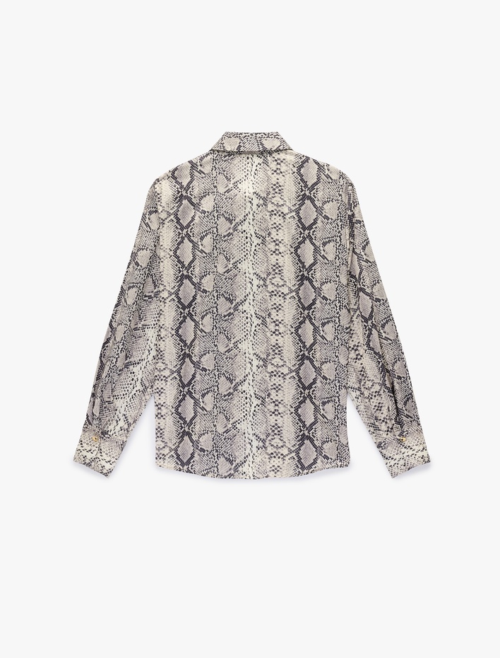  Regular Fit Uzun Kollu Yılan Baskı Desenli Saten Gömlek