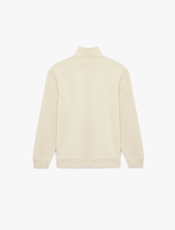 Regular Fit Uzun Kollu Şardonlu Dik Yaka Basic Yarım Fermuarlı Sweatshirt