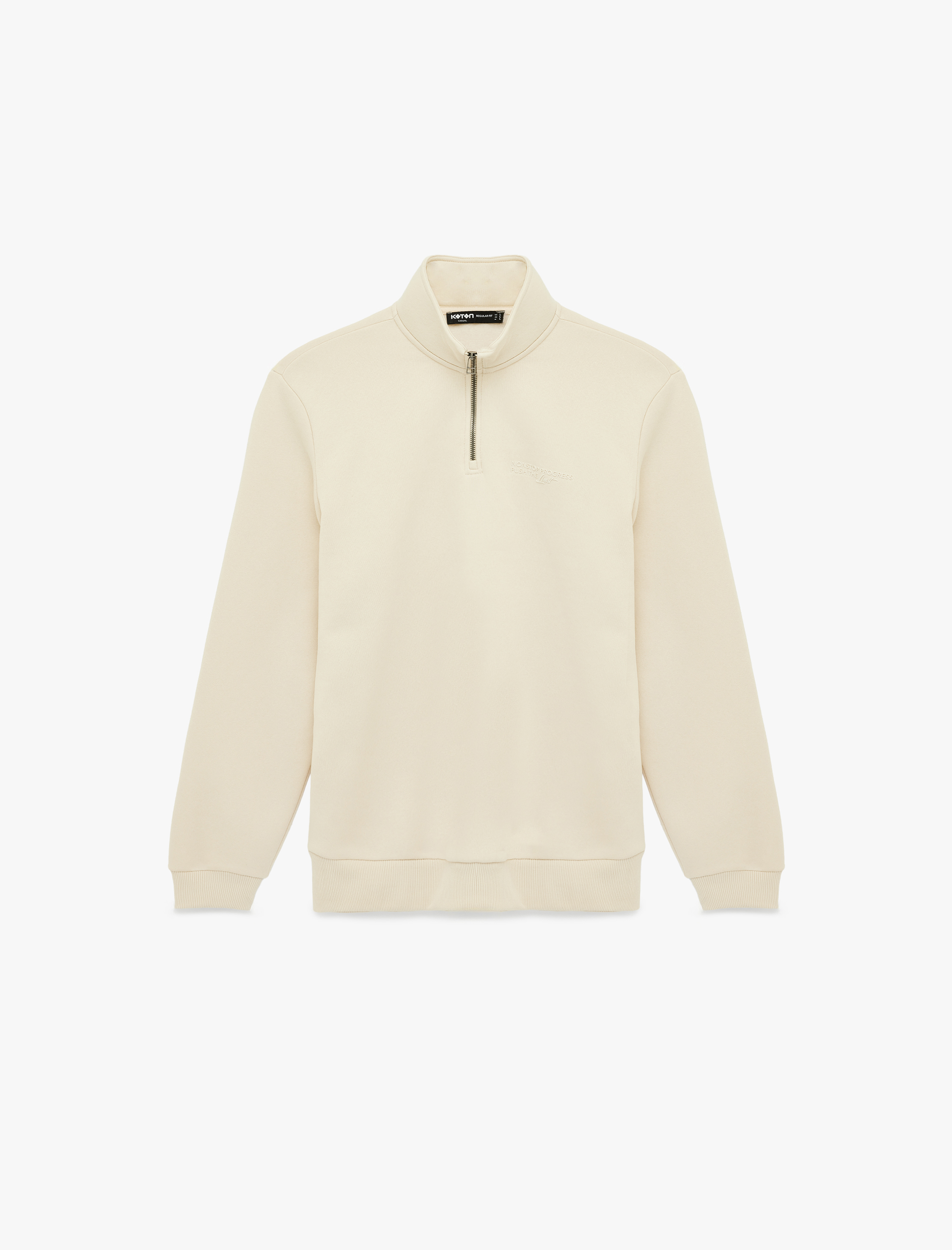   Regular Fit Uzun Kollu Şardonlu Dik Yaka Basic Yarım Fermuarlı Sweatshirt