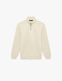 Regular Fit Uzun Kollu Şardonlu Dik Yaka Basic Yarım Fermuarlı Sweatshirt