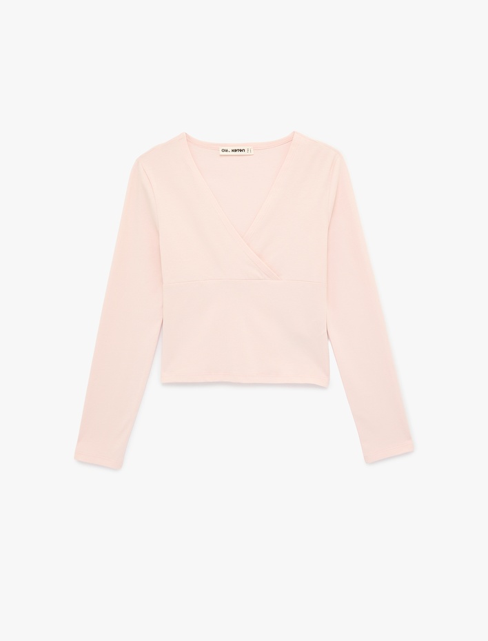  Kruvaze Yaka Pamuklu Slim Fit Uzun Kollu Tişört