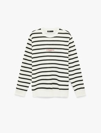 Uzun Kollu Şardonlu Bisiklet Yaka Baskılı Sweatshirt