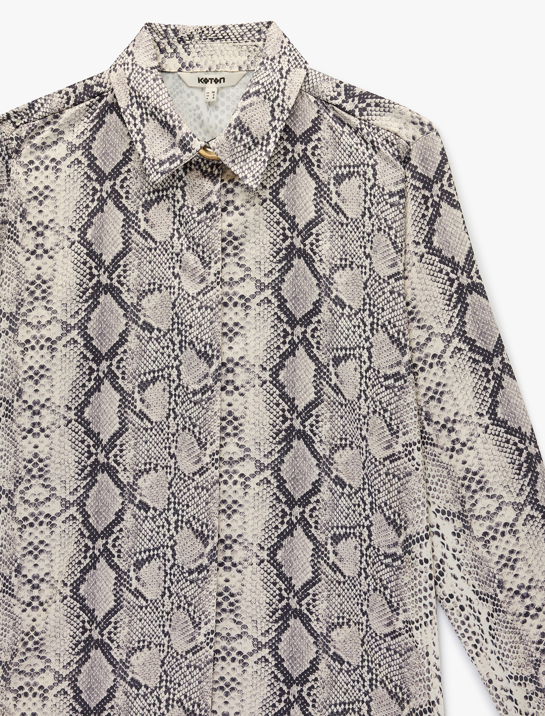   Regular Fit Uzun Kollu Yılan Baskı Desenli Saten Gömlek