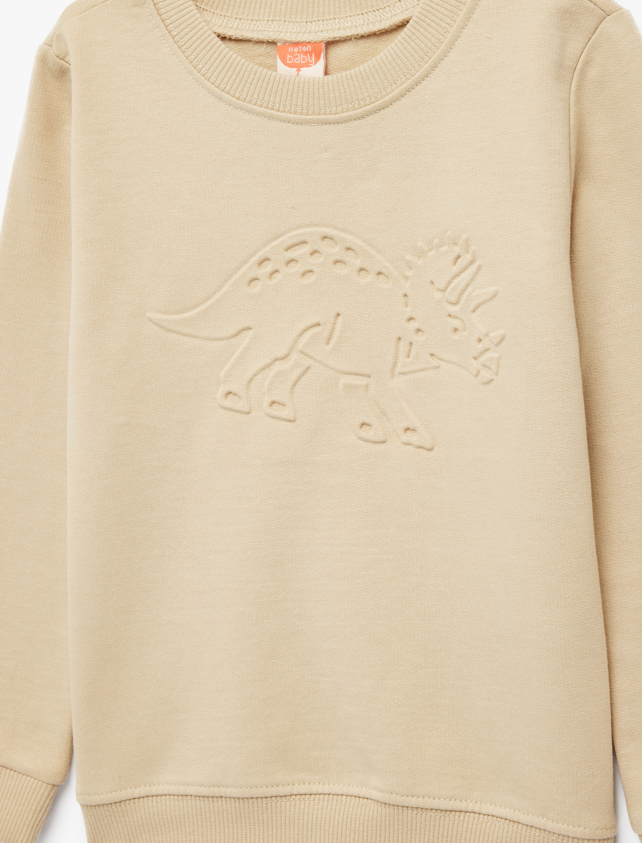  Erkek Bebek Pamuklu Uzun Kollu Bisiklet Yaka Kabartma Dinozor Baskılı Sweatshirt