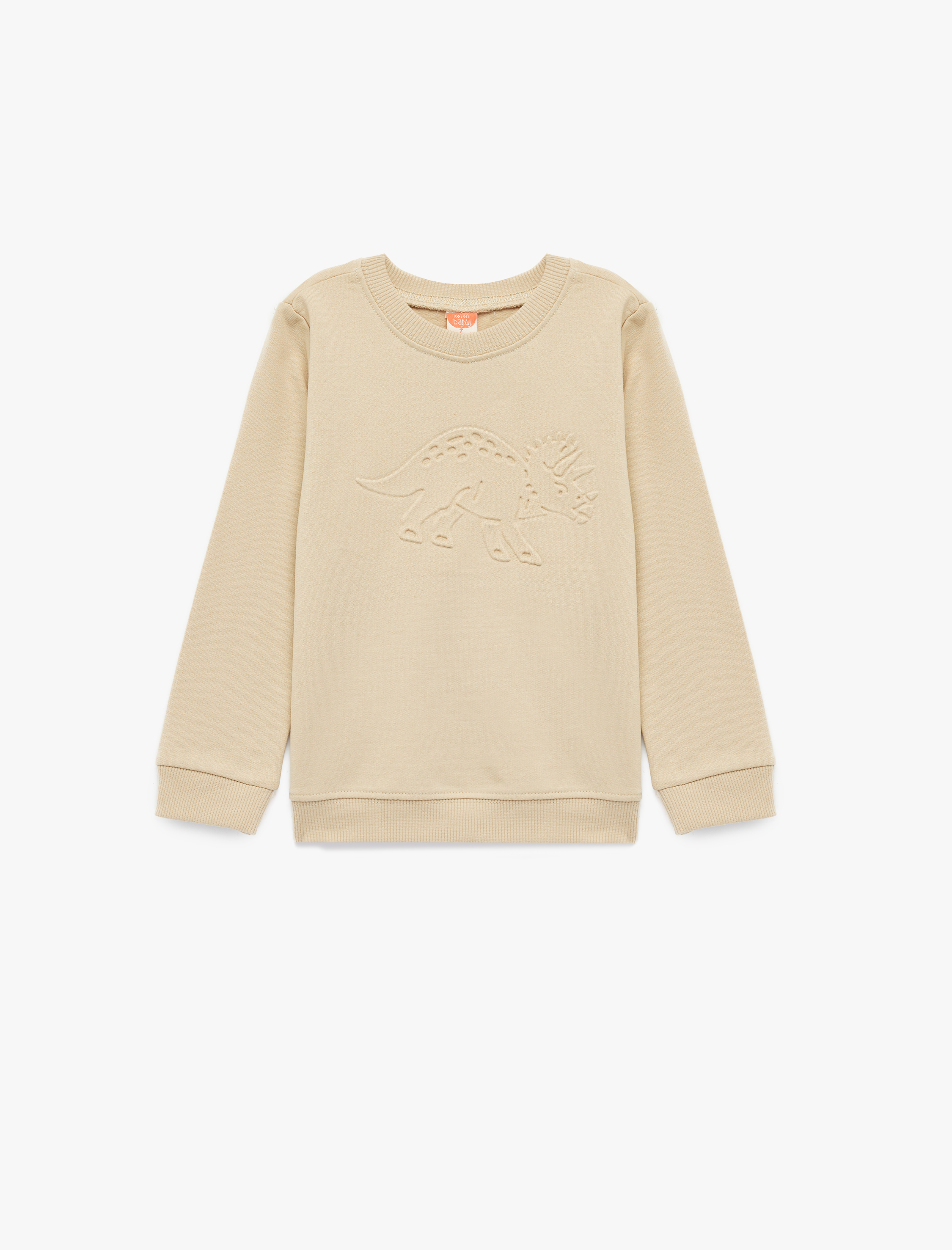  Erkek Bebek Pamuklu Uzun Kollu Bisiklet Yaka Kabartma Dinozor Baskılı Sweatshirt