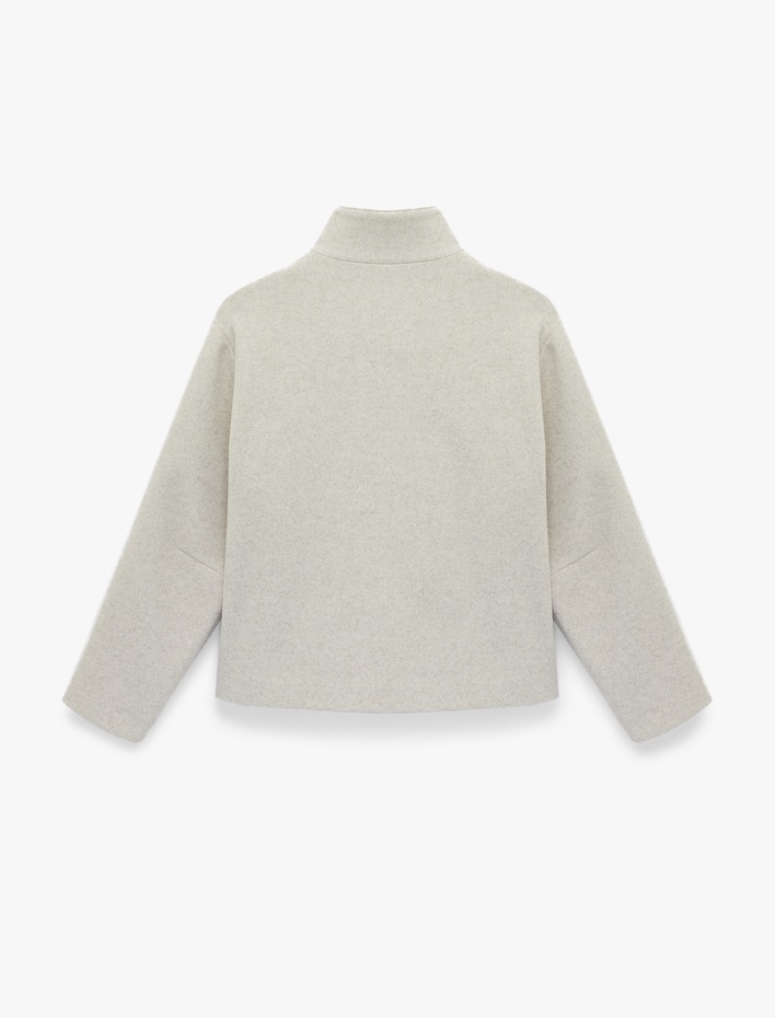  Düğmeli Dik Yaka Uzun Kollu Oversize Kaşe Kaban