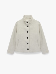 Düğmeli Dik Yaka Uzun Kollu Oversize Kaşe Kaban