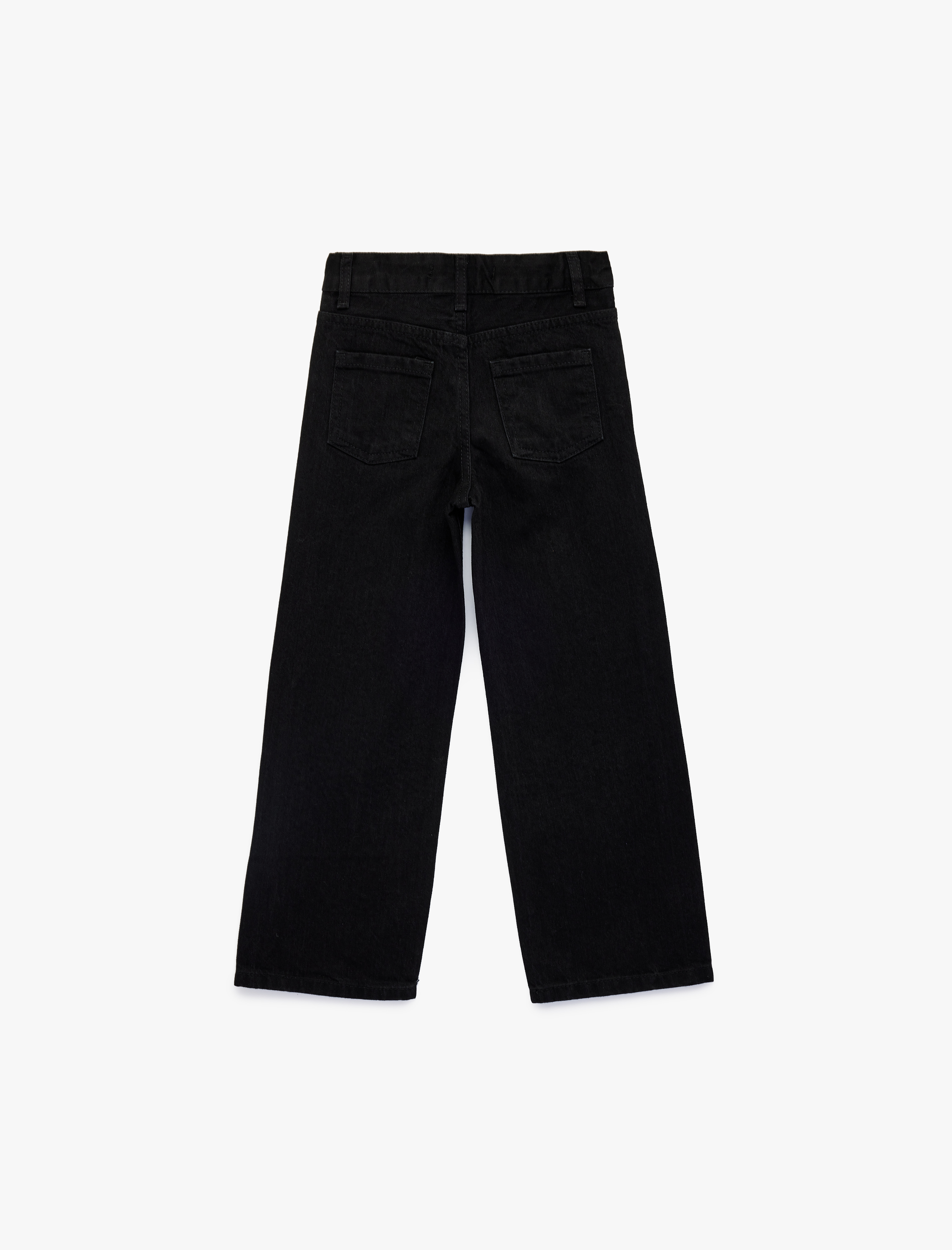  Kız Çocuk Pamuklu Cepli Taş Detaylı Geniş Paça Denim Pantolon