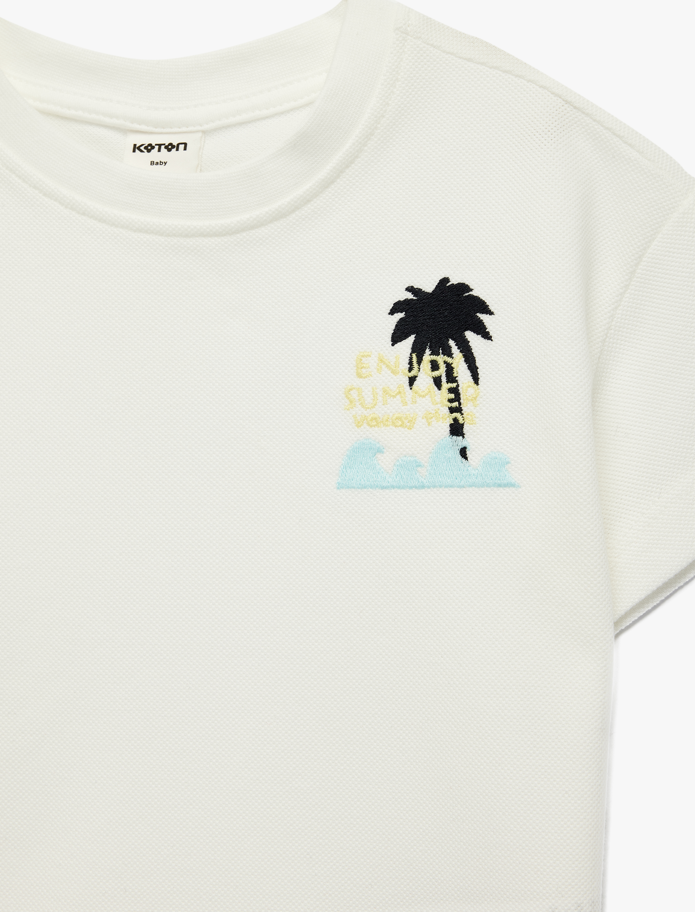  Erkek Bebek Palmiyeli Nakışlı Kısa Kollu Bisiklet Yaka Pamuklu Oversize Tişört