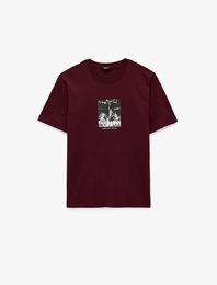 Regular Fit Kısa Kollu Bisiklet Yaka Pamuklu Baskılı Tişört