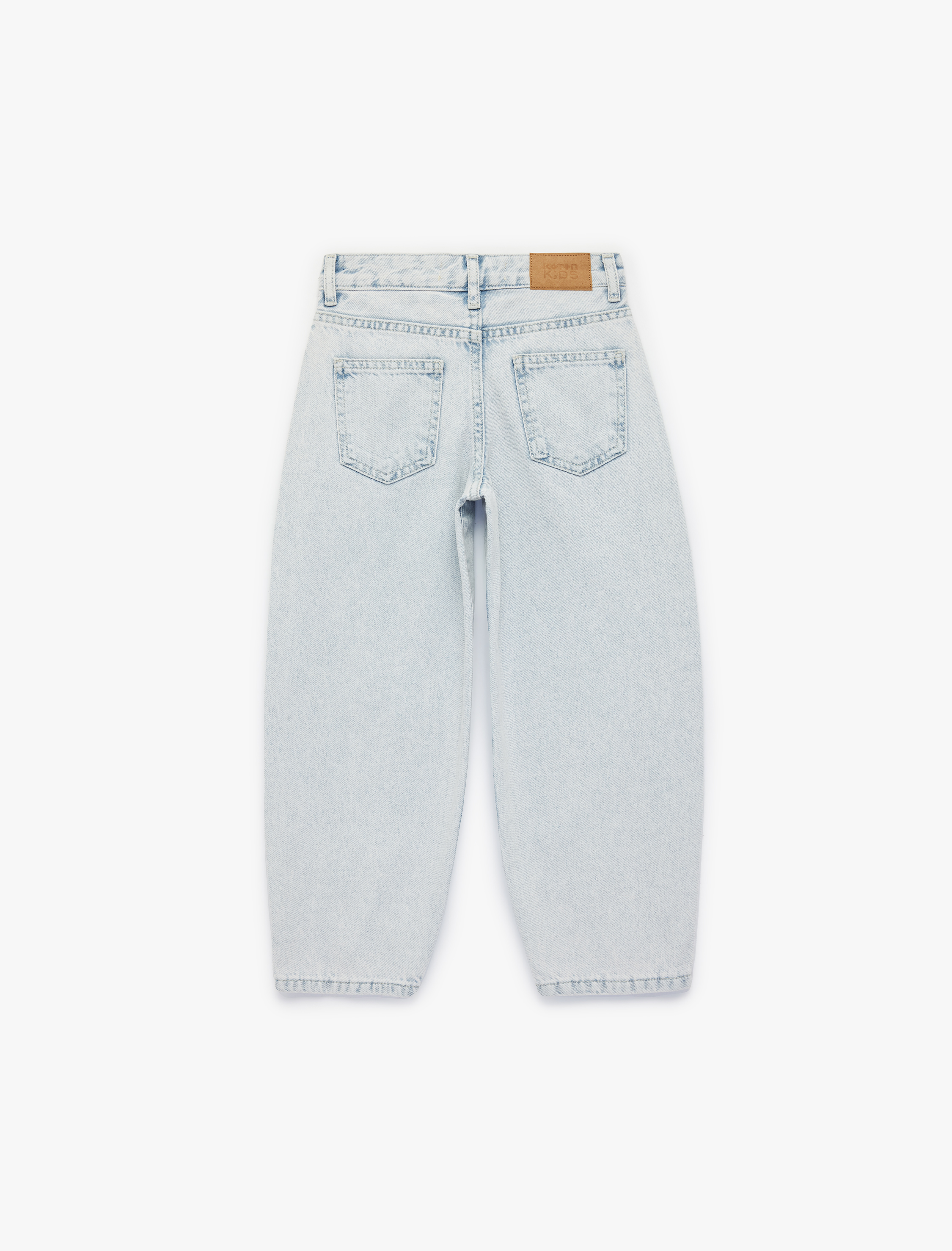  Kız Çocuk Pamuklu Yüksek Bel Çiçek İşlemeli Loose Fit Jean Pantolon