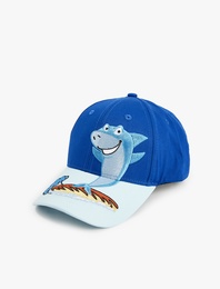 Pamuklu Köpek Balığı Nakış Detaylı Kep Şapka