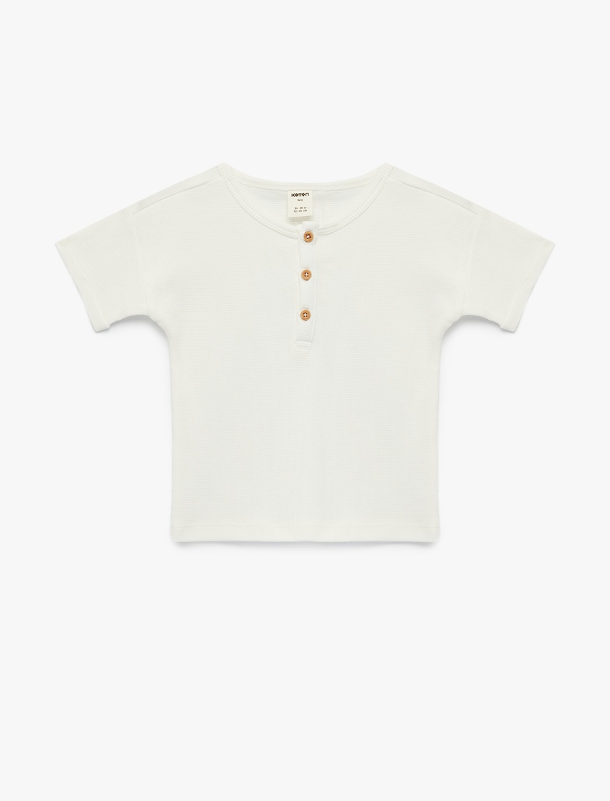 Koton Erkek Bebek Bisiklet Yaka Kısa Kollu Düğmeli Pamuklu T-Shirt