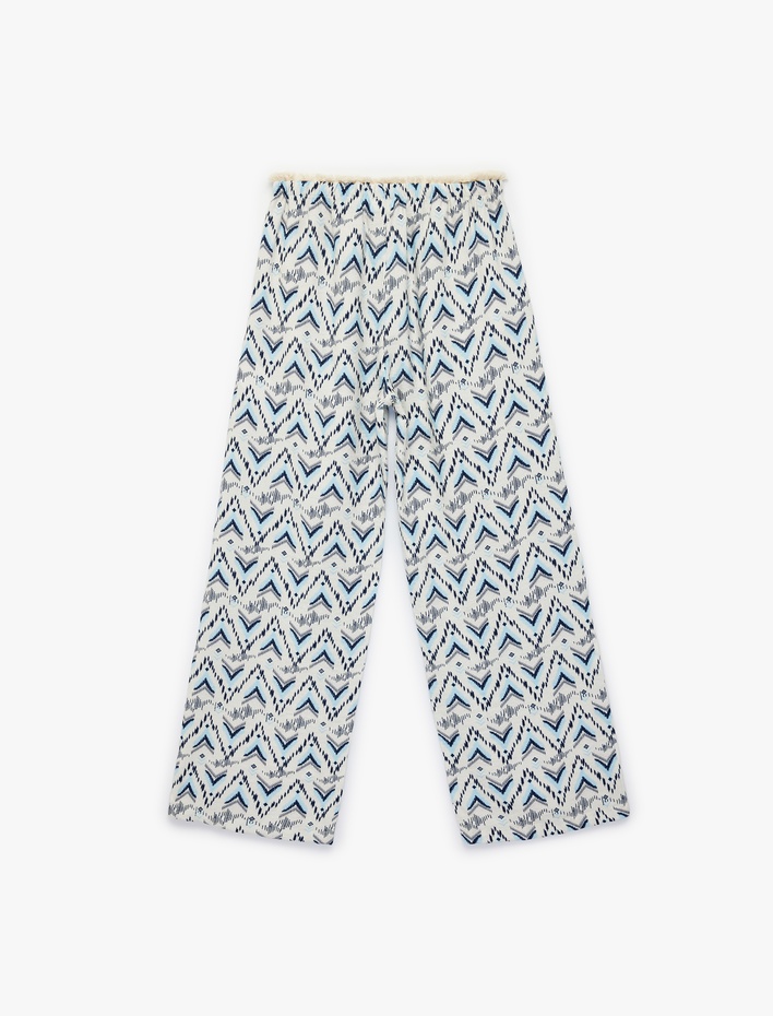 Kız Çocuk Viskon Karışımlı Desenli Geniş Paça Pantolon