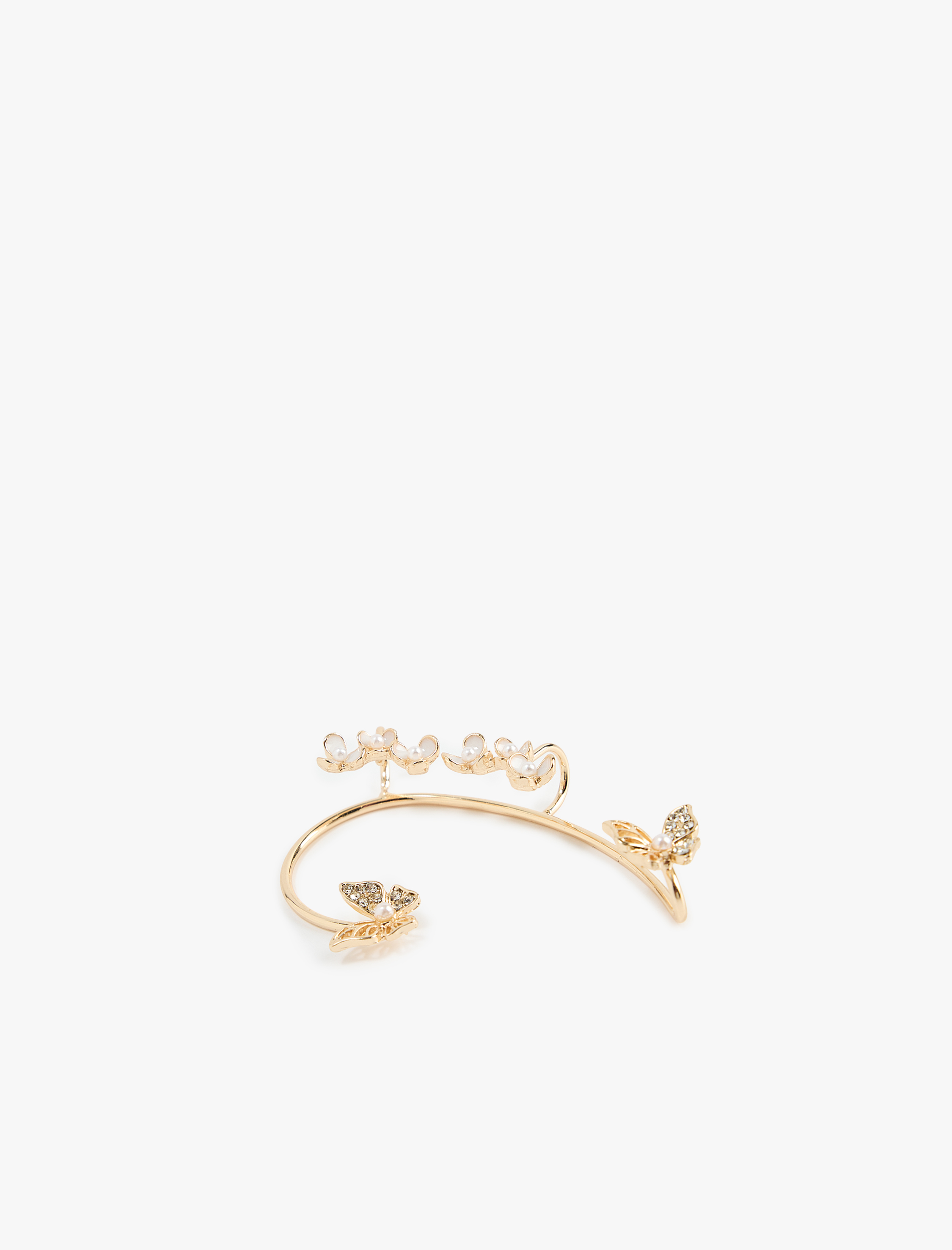  Kadın Taş ve İnci Detaylı Çiçekli Tam Kulak Kıkırdak Küpe