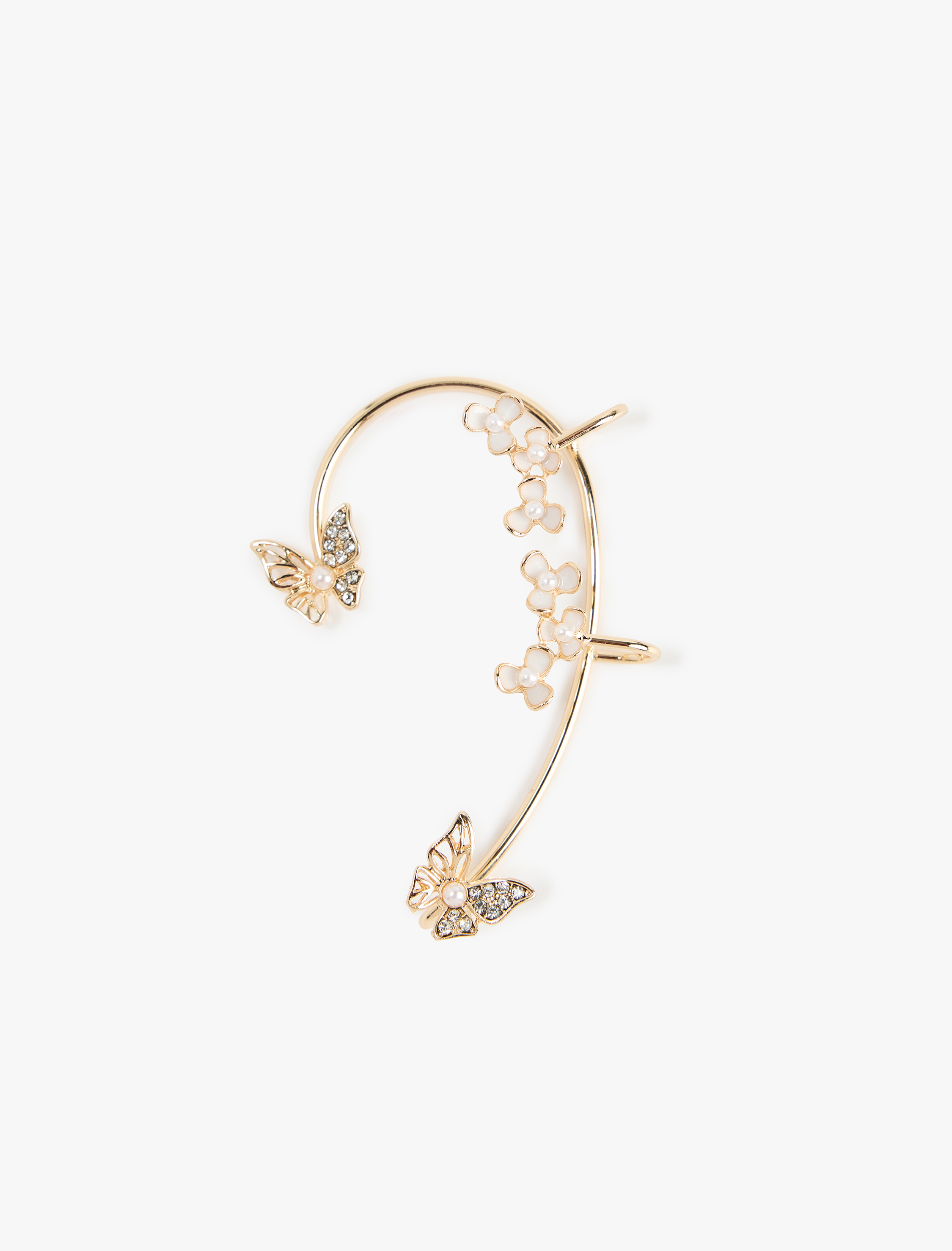  Kadın Taş ve İnci Detaylı Çiçekli Tam Kulak Kıkırdak Küpe