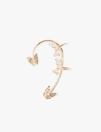 Taş ve İnci Detaylı Çiçekli Tam Kulak Kıkırdak Küpe