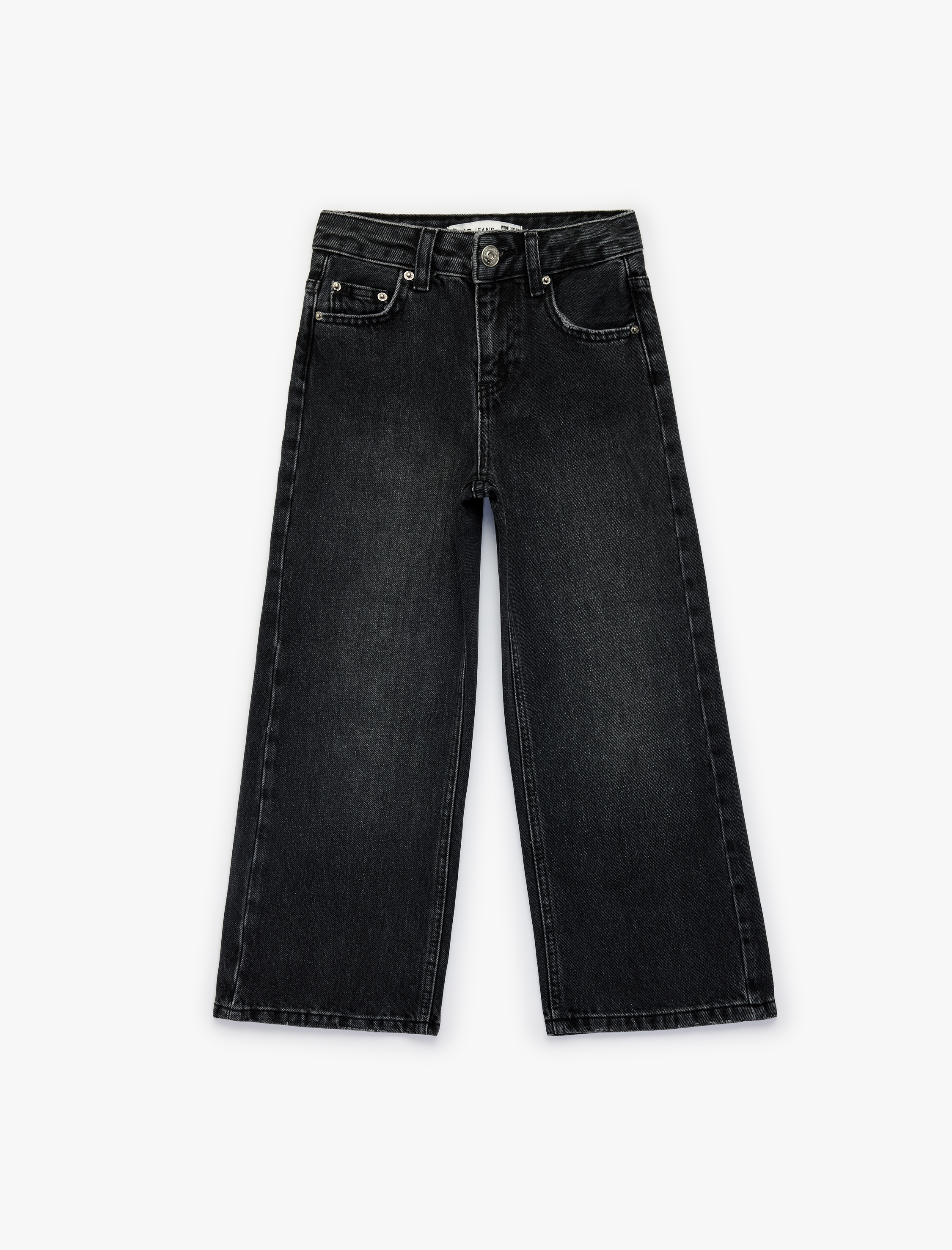  Kız Çocuk Pamuklu Cepli Geniş Paça Denim Pantolon