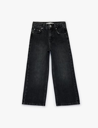 Pamuklu Cepli Geniş Paça Denim Pantolon