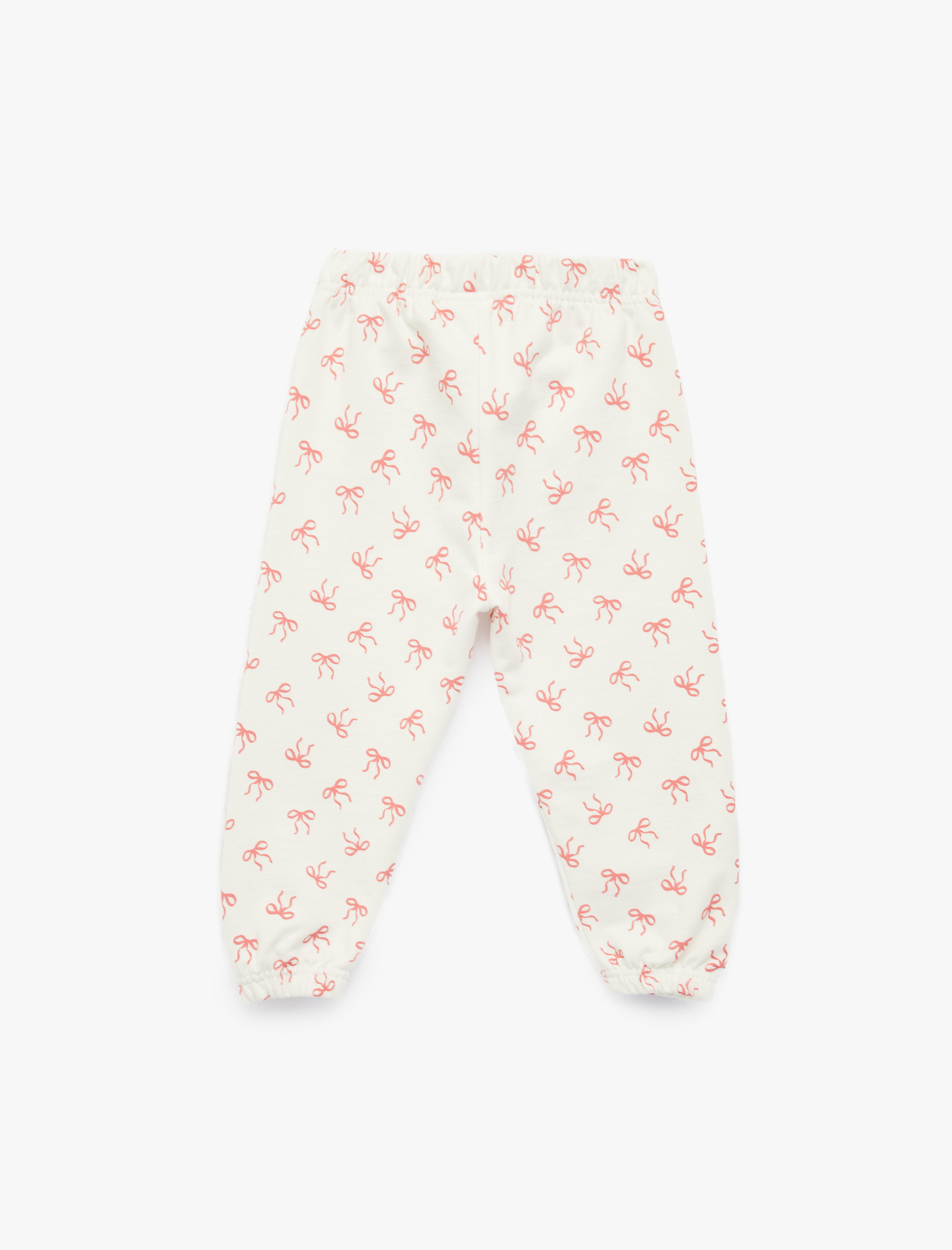  Kız Bebek Beli Lastikli Pamuklu Fiyonk Desenli Jogger Eşofman Altı