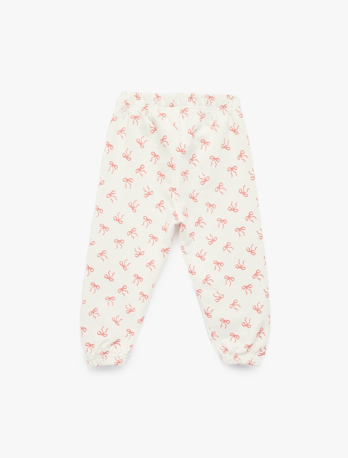 Kız Bebek Beli Lastikli Pamuklu Fiyonk Desenli Jogger Eşofman Altı