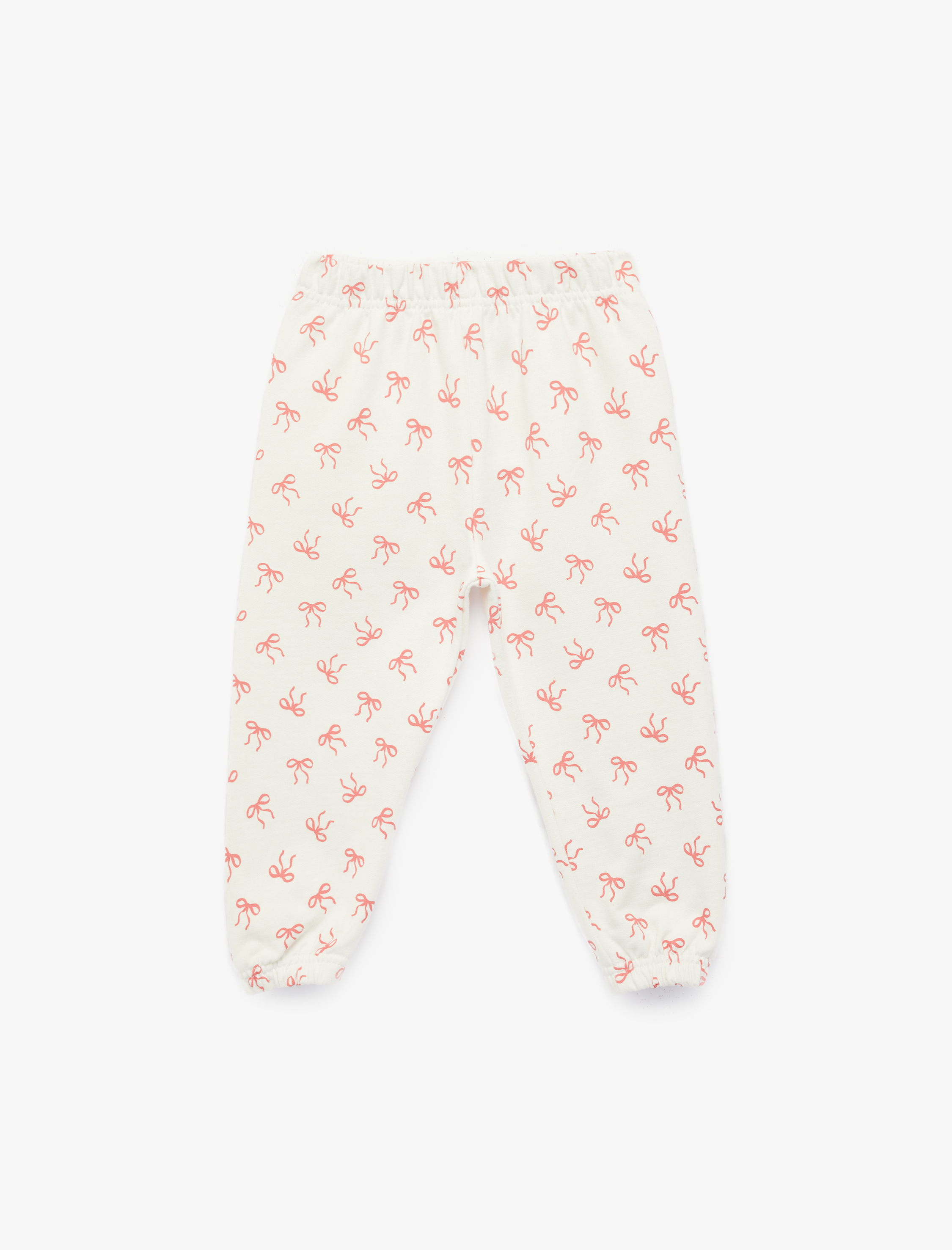  Kız Bebek Beli Lastikli Pamuklu Fiyonk Desenli Jogger Eşofman Altı