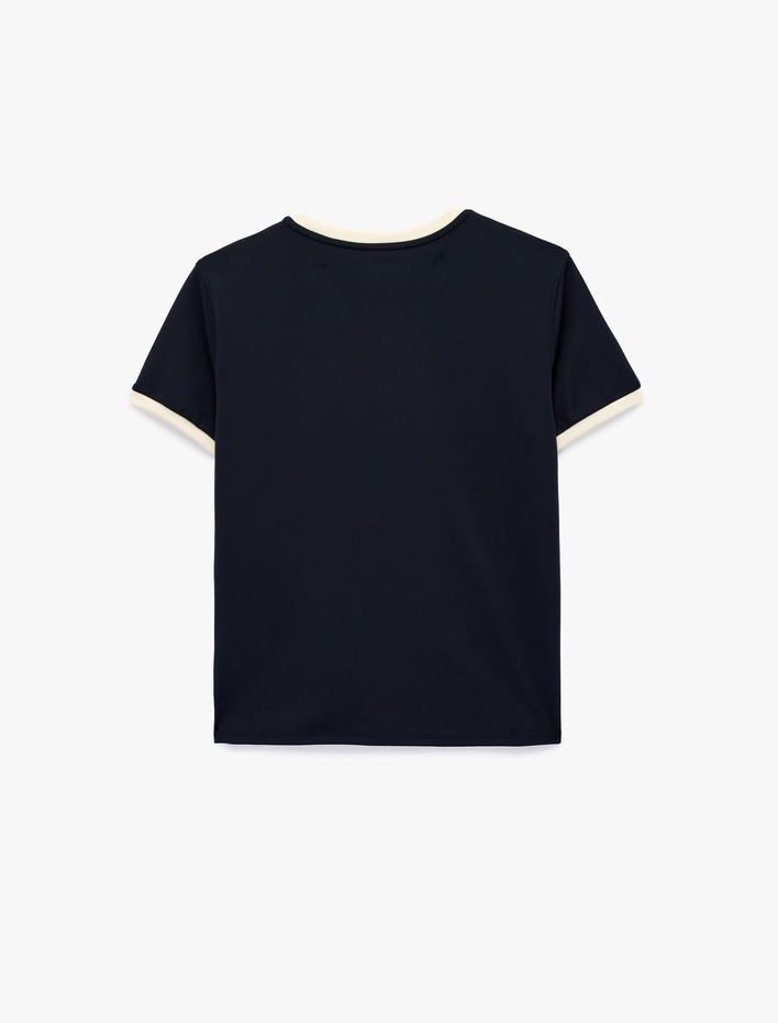  Biyeli Baskılı Rahat Kalıp Kısa Kollu Bisiklet Yaka Spor Tişört