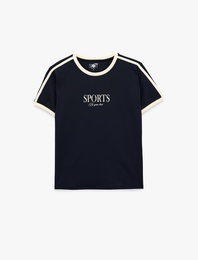 Biyeli Baskılı Rahat Kalıp Kısa Kollu Bisiklet Yaka Spor Tişört