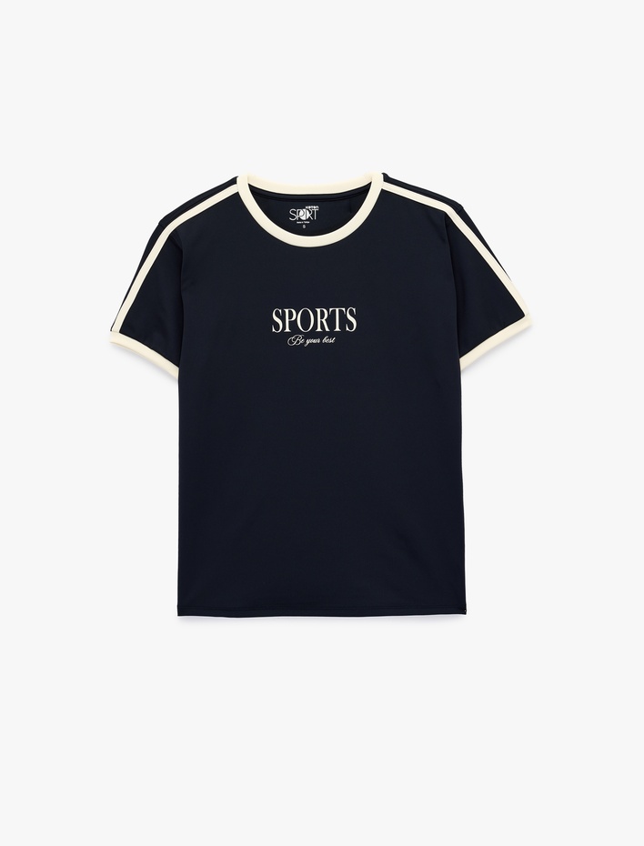  Biyeli Baskılı Rahat Kalıp Kısa Kollu Bisiklet Yaka Spor Tişört