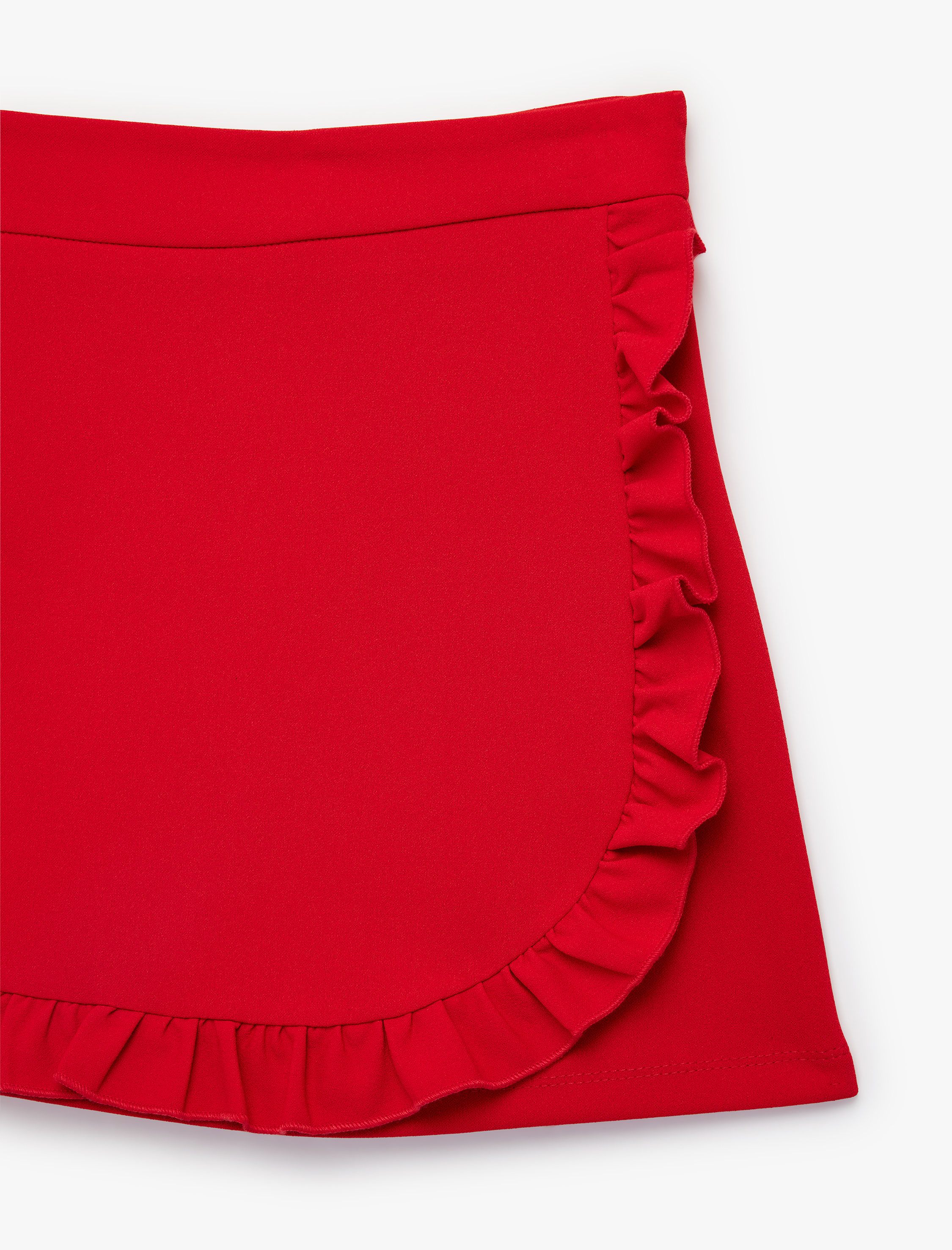  Kız Çocuk Fırfır Detaylı Kruvaze Mini Etek