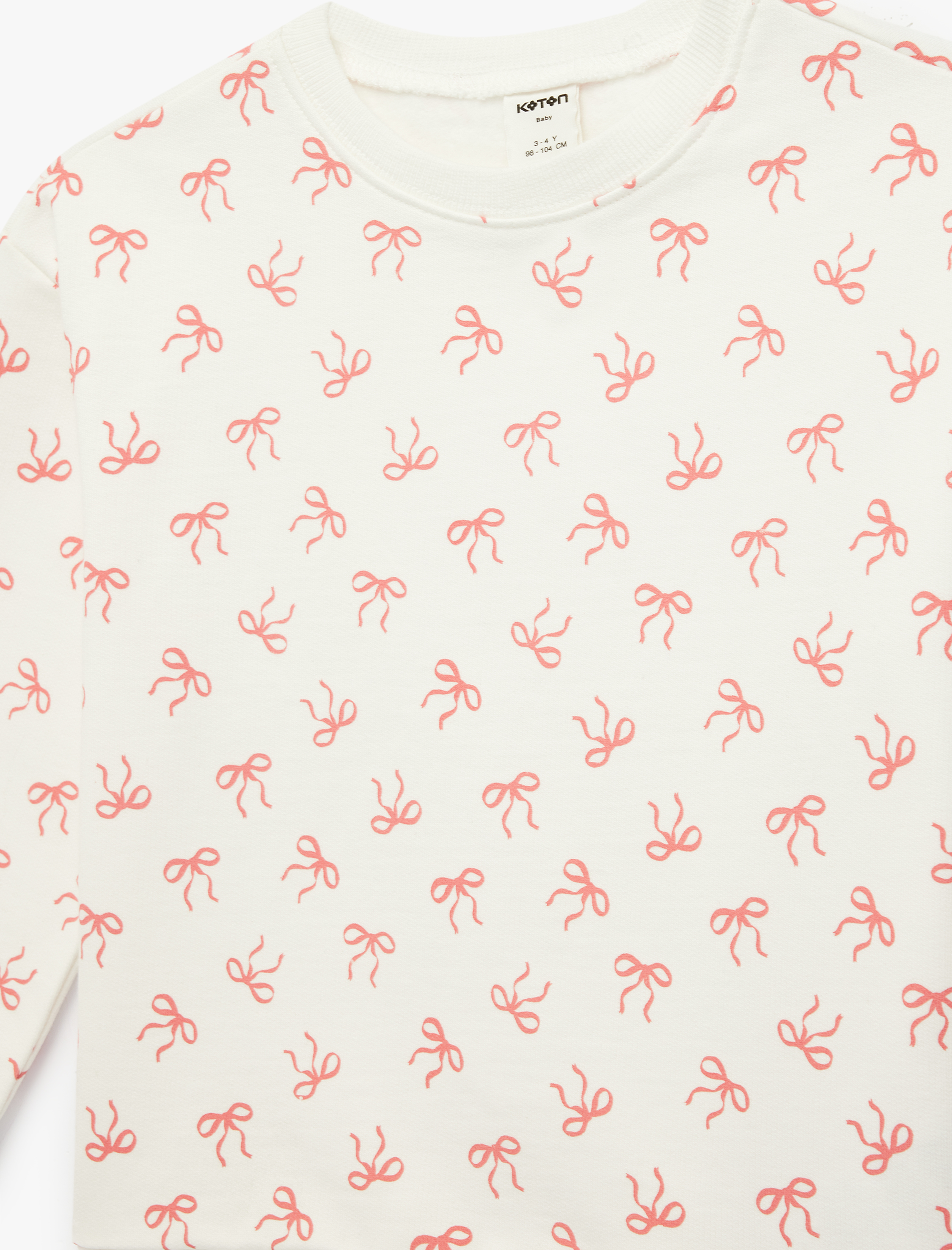  Kız Bebek Uzun Kollu Bisiklet Yaka Fiyonk Baskılı Pamuklu Sweatshirt