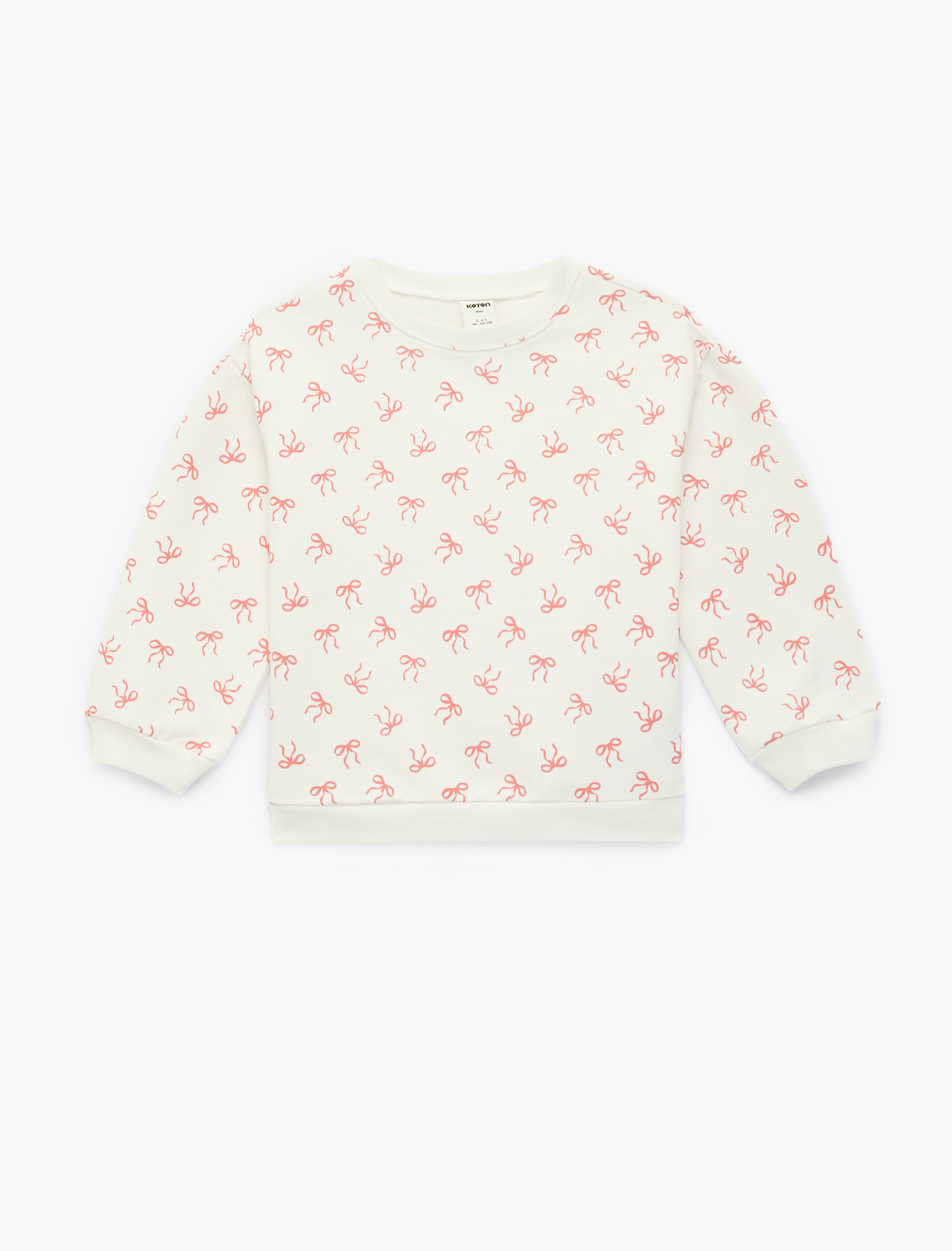  Kız Bebek Uzun Kollu Bisiklet Yaka Fiyonk Baskılı Pamuklu Sweatshirt