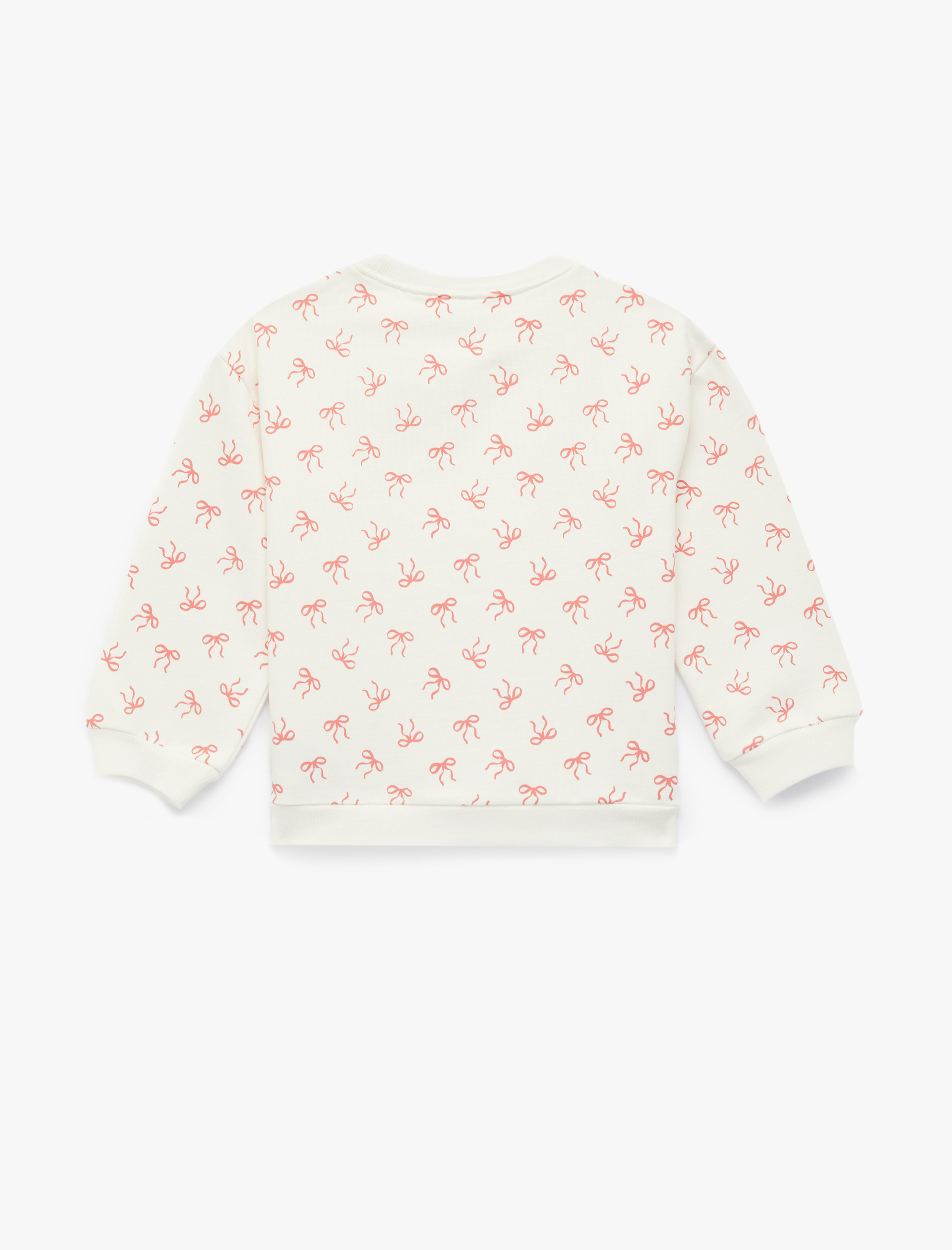  Kız Bebek Uzun Kollu Bisiklet Yaka Fiyonk Baskılı Pamuklu Sweatshirt