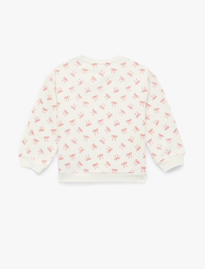 Kız Bebek Uzun Kollu Bisiklet Yaka Fiyonk Baskılı Pamuklu Sweatshirt