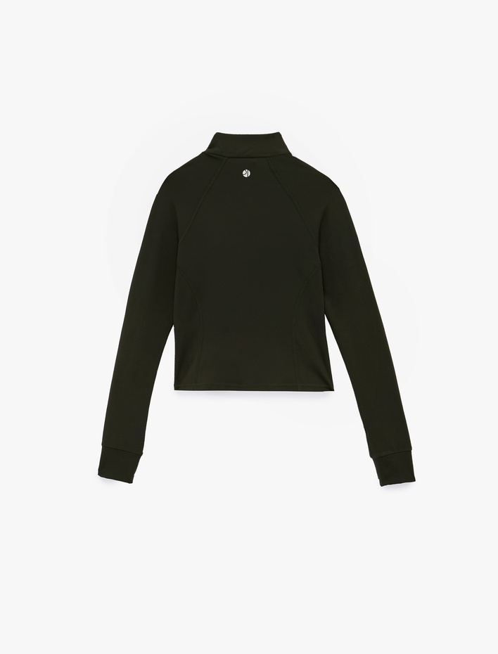  Uzun Kollu Slim Fit Dikiş Detaylı Dik Yaka Fermuarlı Cepli Spor Sweatshirt