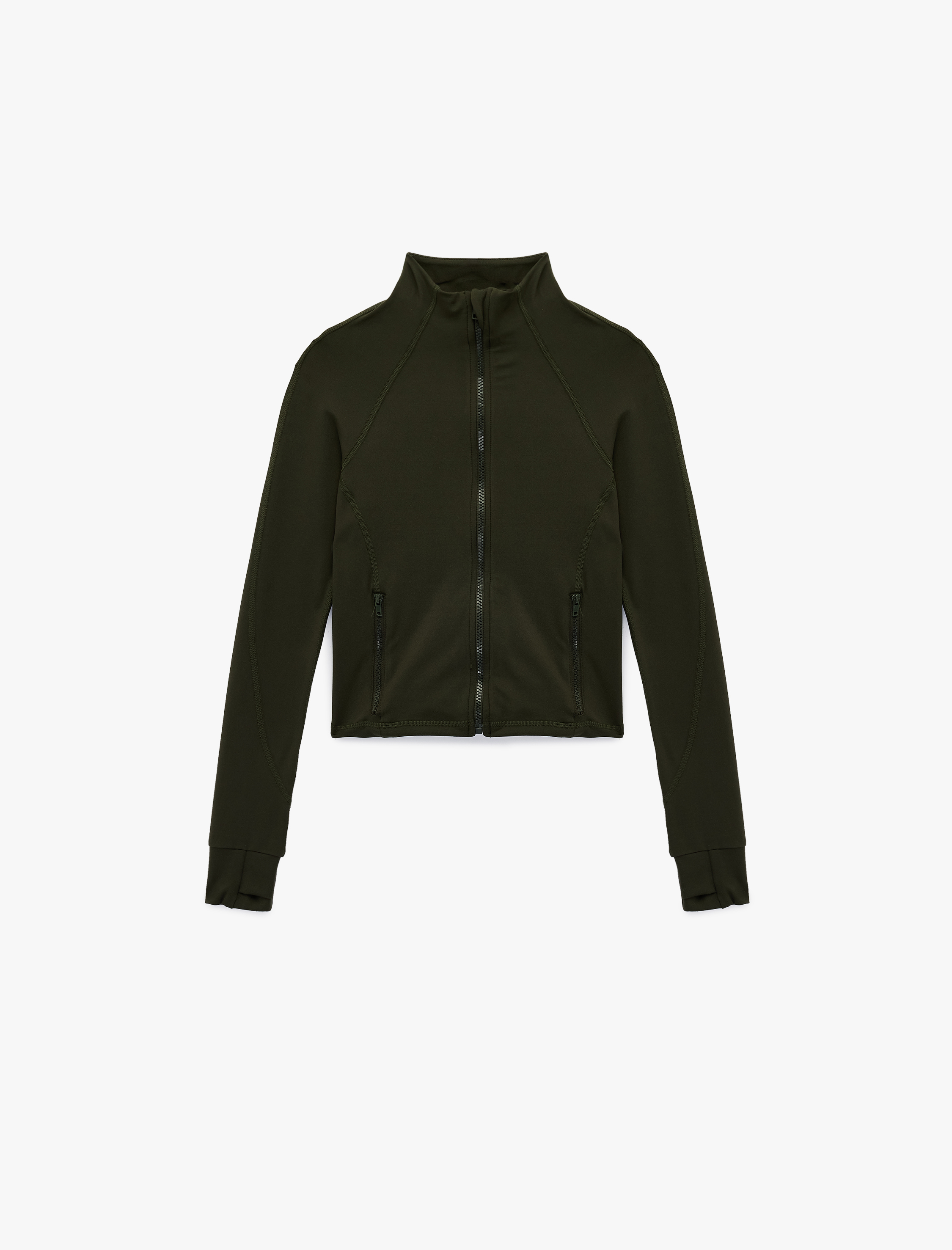   Uzun Kollu Slim Fit Dikiş Detaylı Dik Yaka Fermuarlı Cepli Spor Sweatshirt