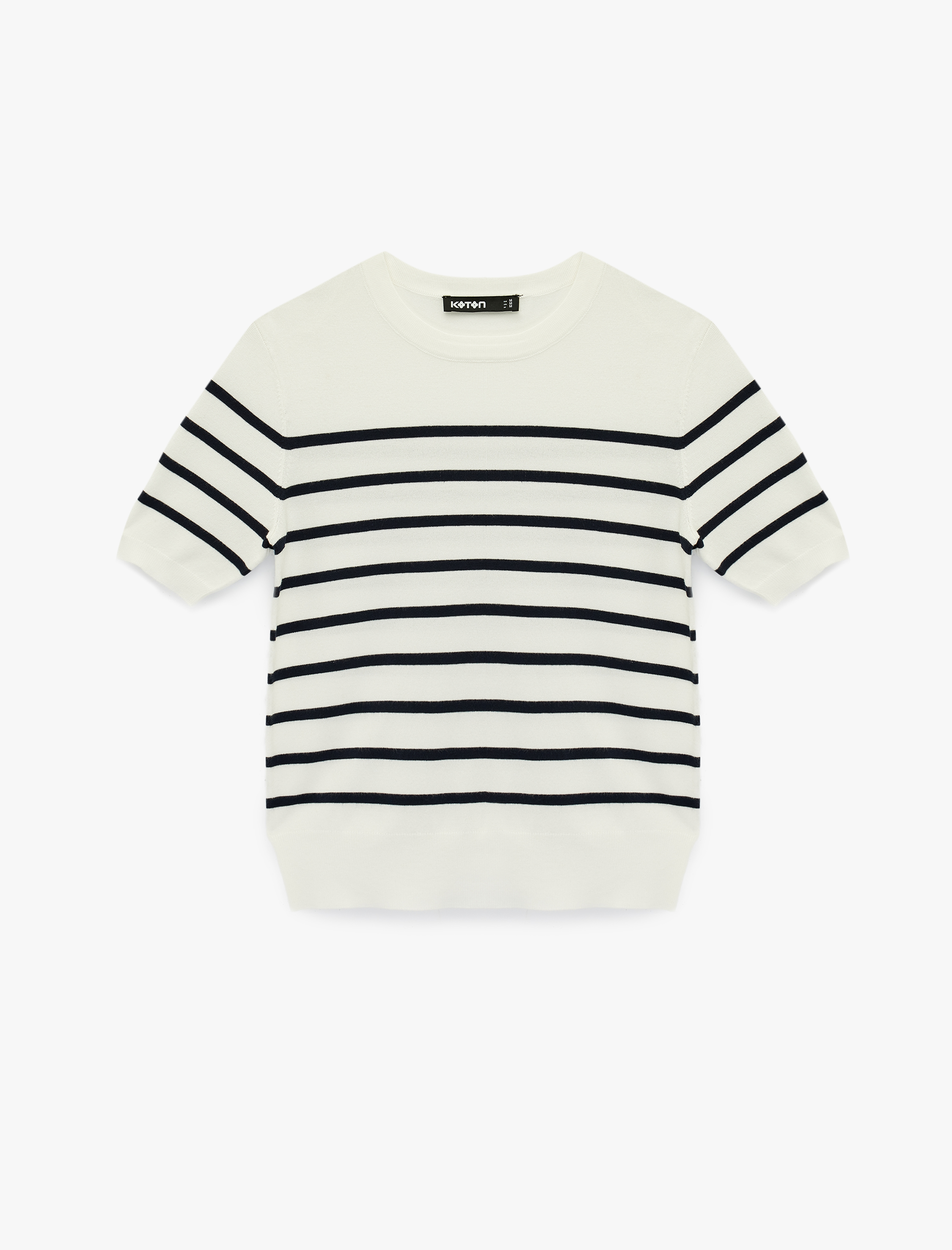   Regular Fit Kısa Kollu Bisiklet Yaka Çizgili Triko Kazak