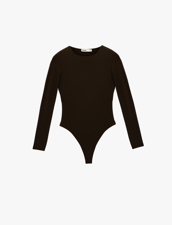  Uzun Kollu Bisiklet Yaka Slim Fit Bodysuit