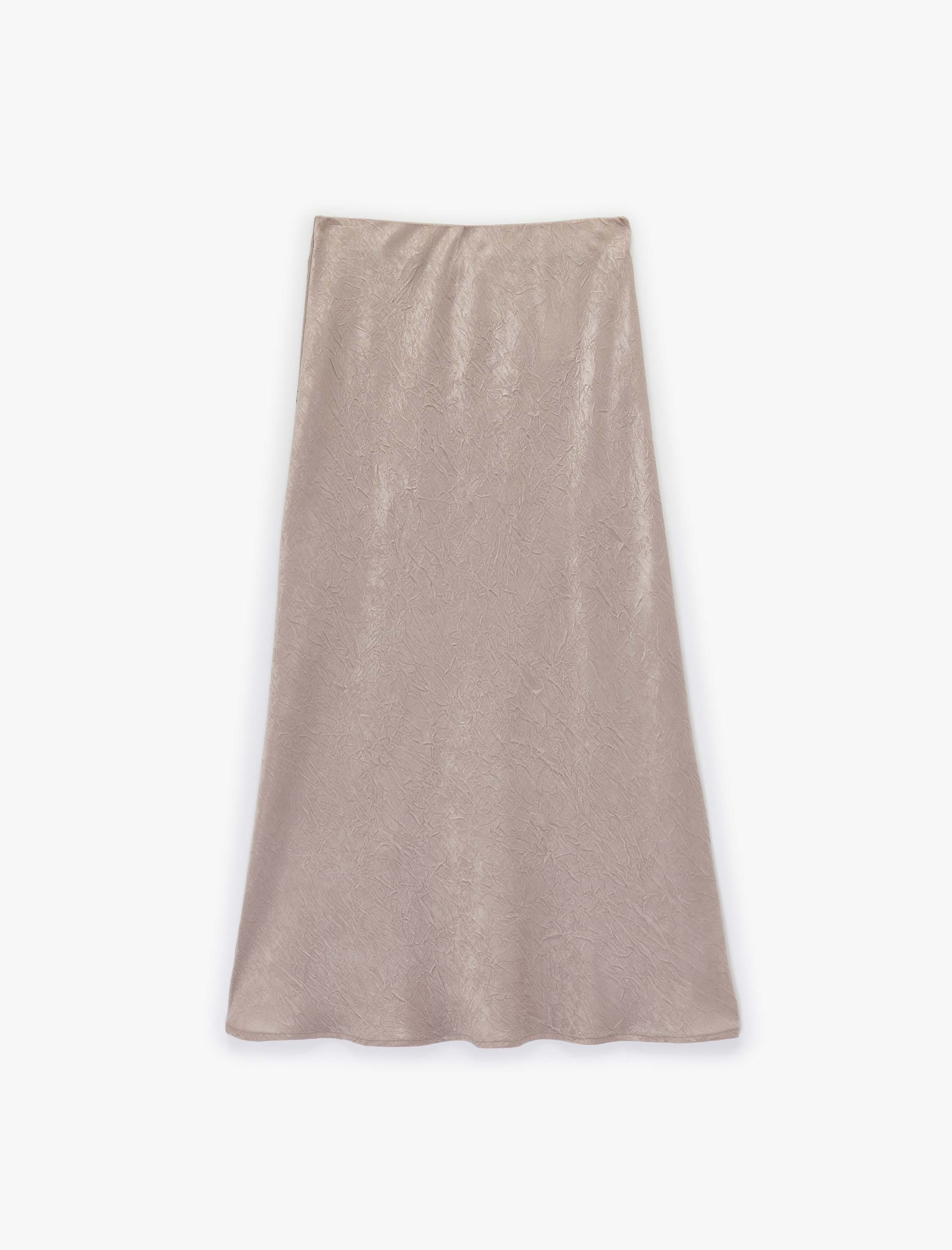   Balık Kesim Slim Fit Midi Boy Dokulu Saten Etek