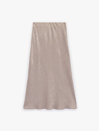 Balık Kesim Slim Fit Midi Boy Dokulu Saten Etek