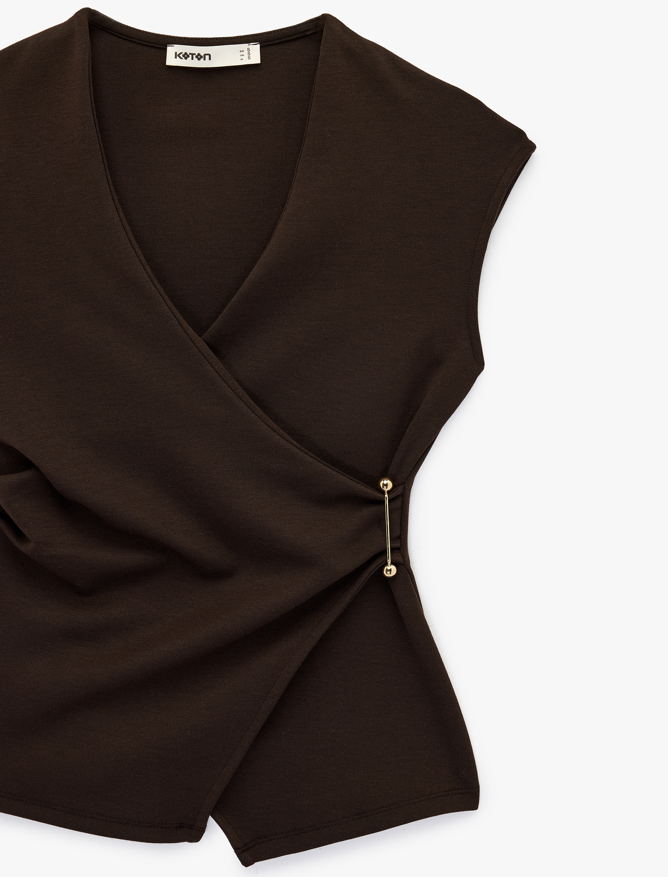   Slim Fit Kolsuz Metal Aksesuarlı V Yaka Kruvaze Triko Hırka