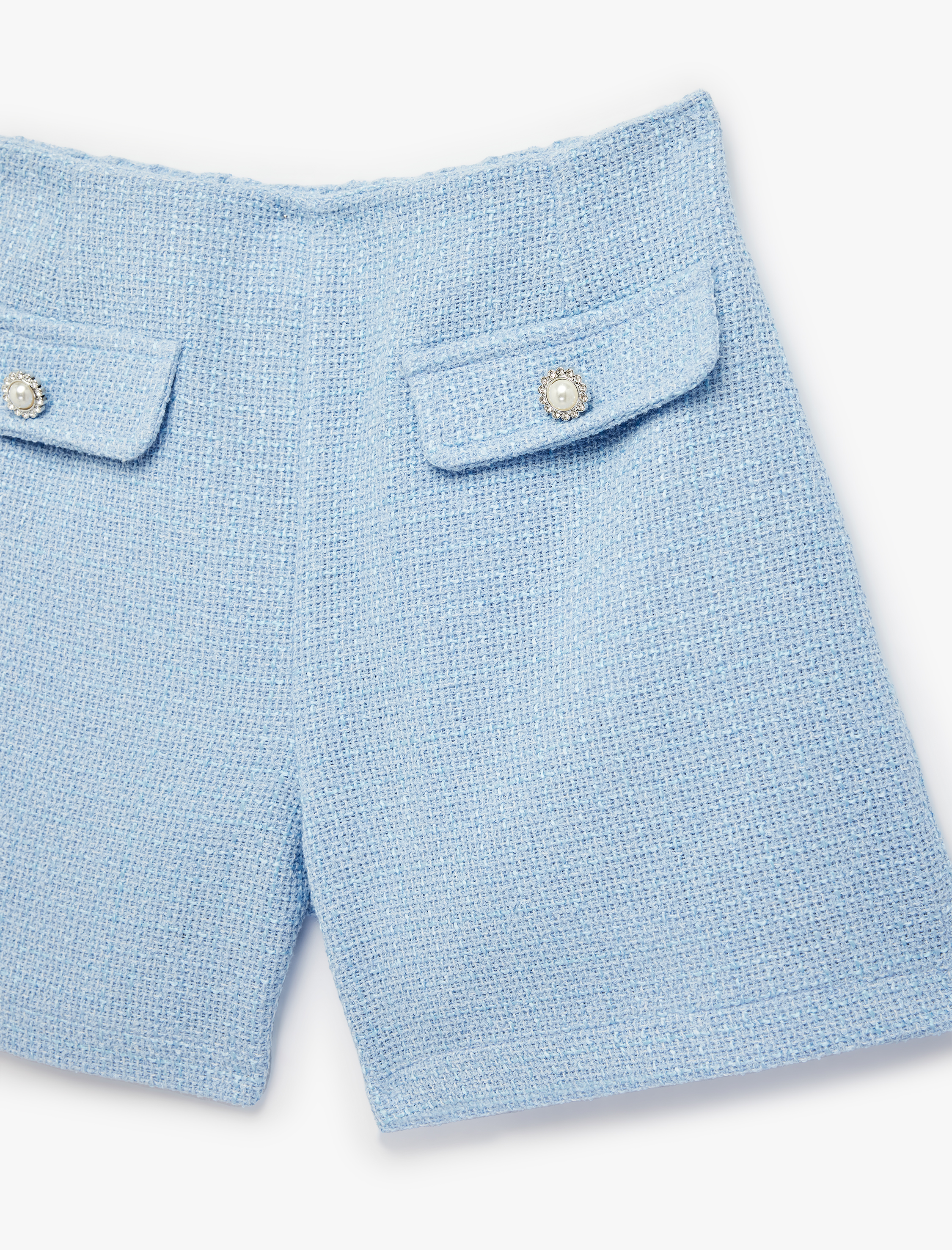  Kız Çocuk Düğme Detaylı Kapaklı Cepli Beli Lastikli Tüvit Şort