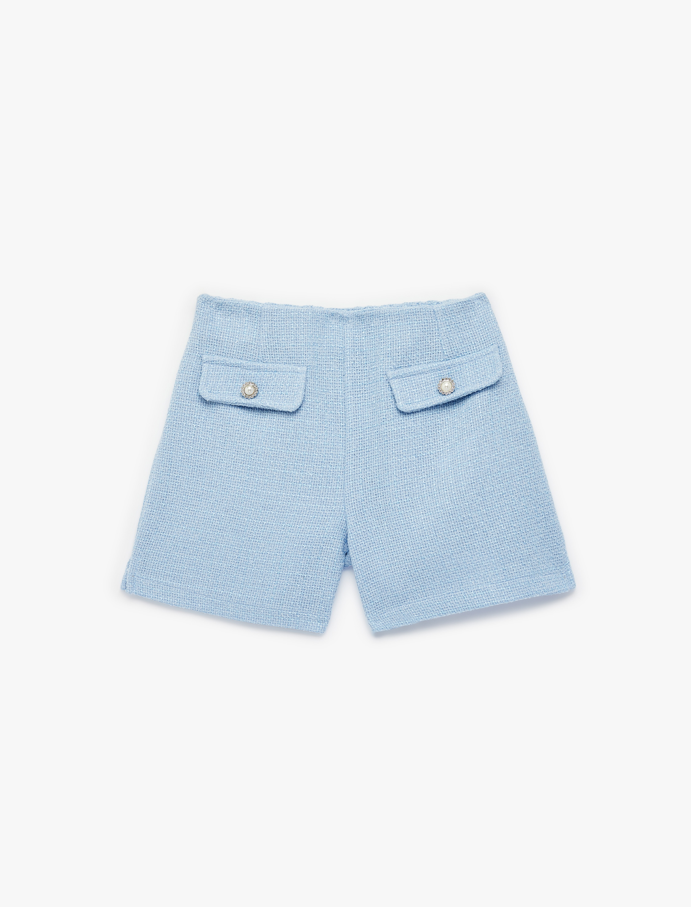  Kız Çocuk Düğme Detaylı Kapaklı Cepli Beli Lastikli Tüvit Şort