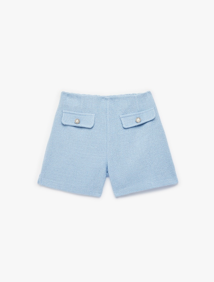 Kız Çocuk Düğme Detaylı Kapaklı Cepli Beli Lastikli Tüvit Şort