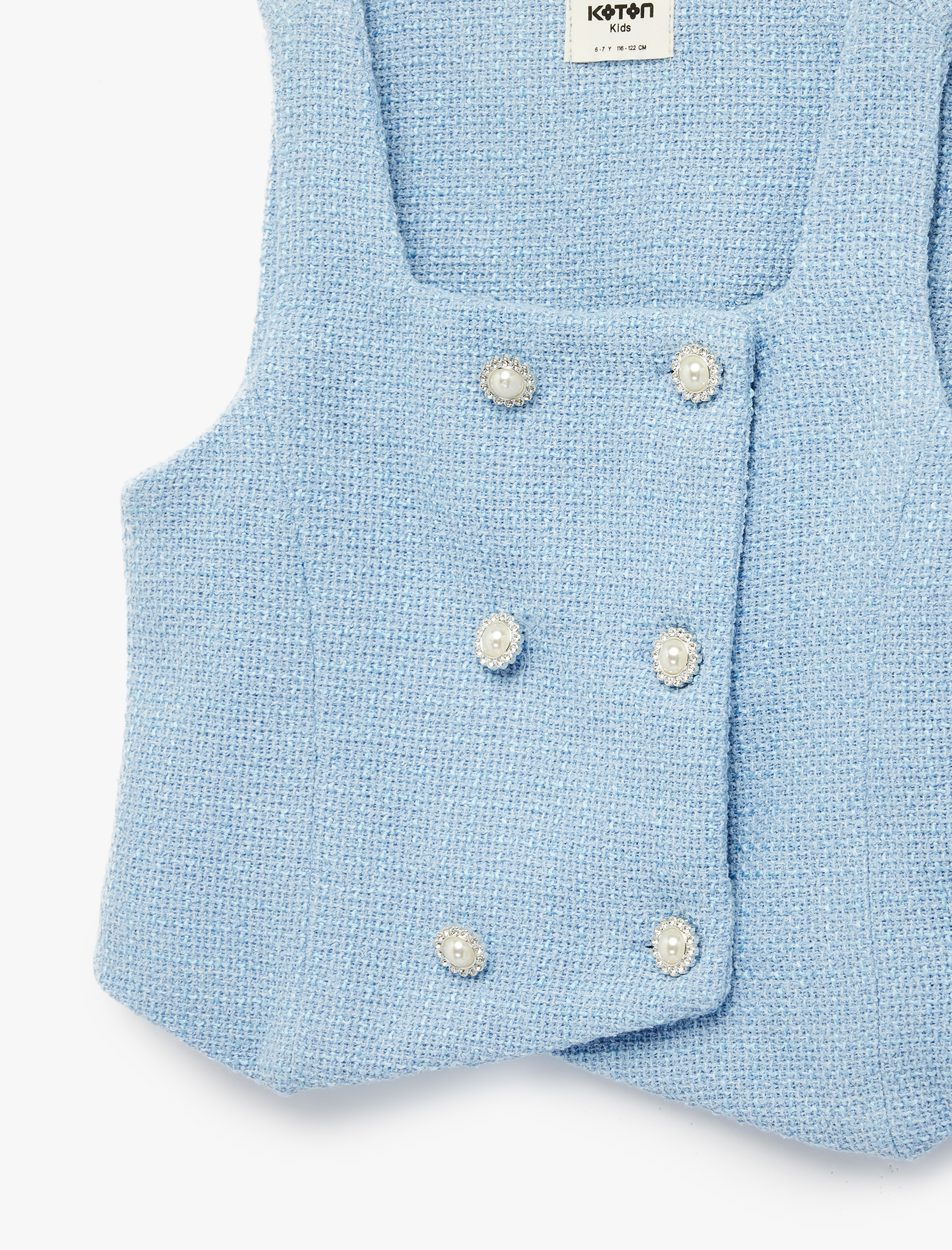  Kız Çocuk Düğme Detaylı Kare Yaka Kolsuz Tüvit Yelek