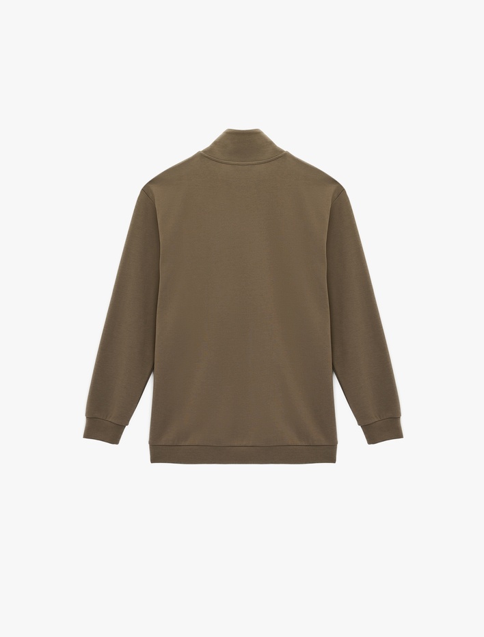  Pamuklu Uzun Kollu Oversize Dik Yaka Yarım Fermuarlı Sweatshirt