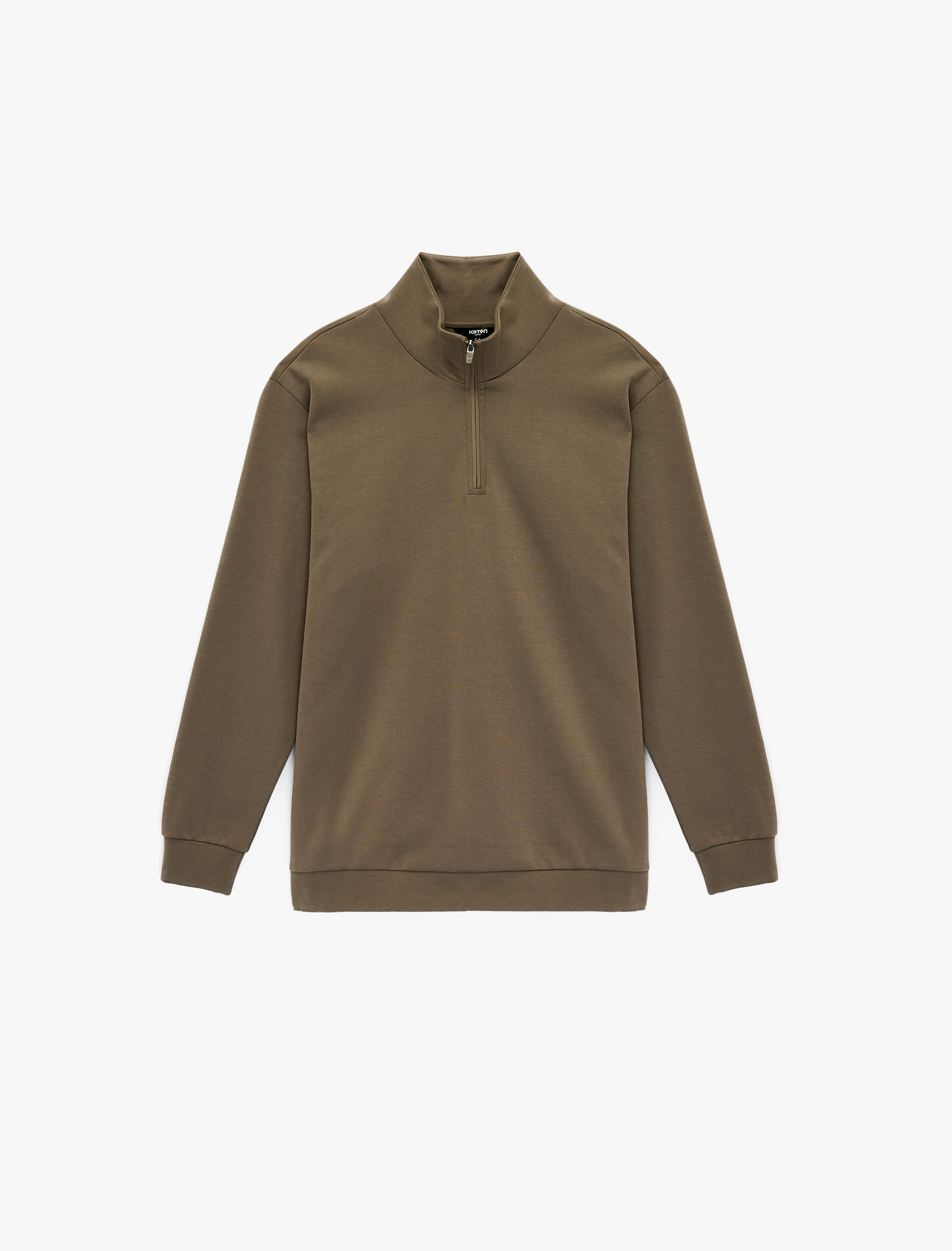   Pamuklu Uzun Kollu Oversize Dik Yaka Yarım Fermuarlı Sweatshirt