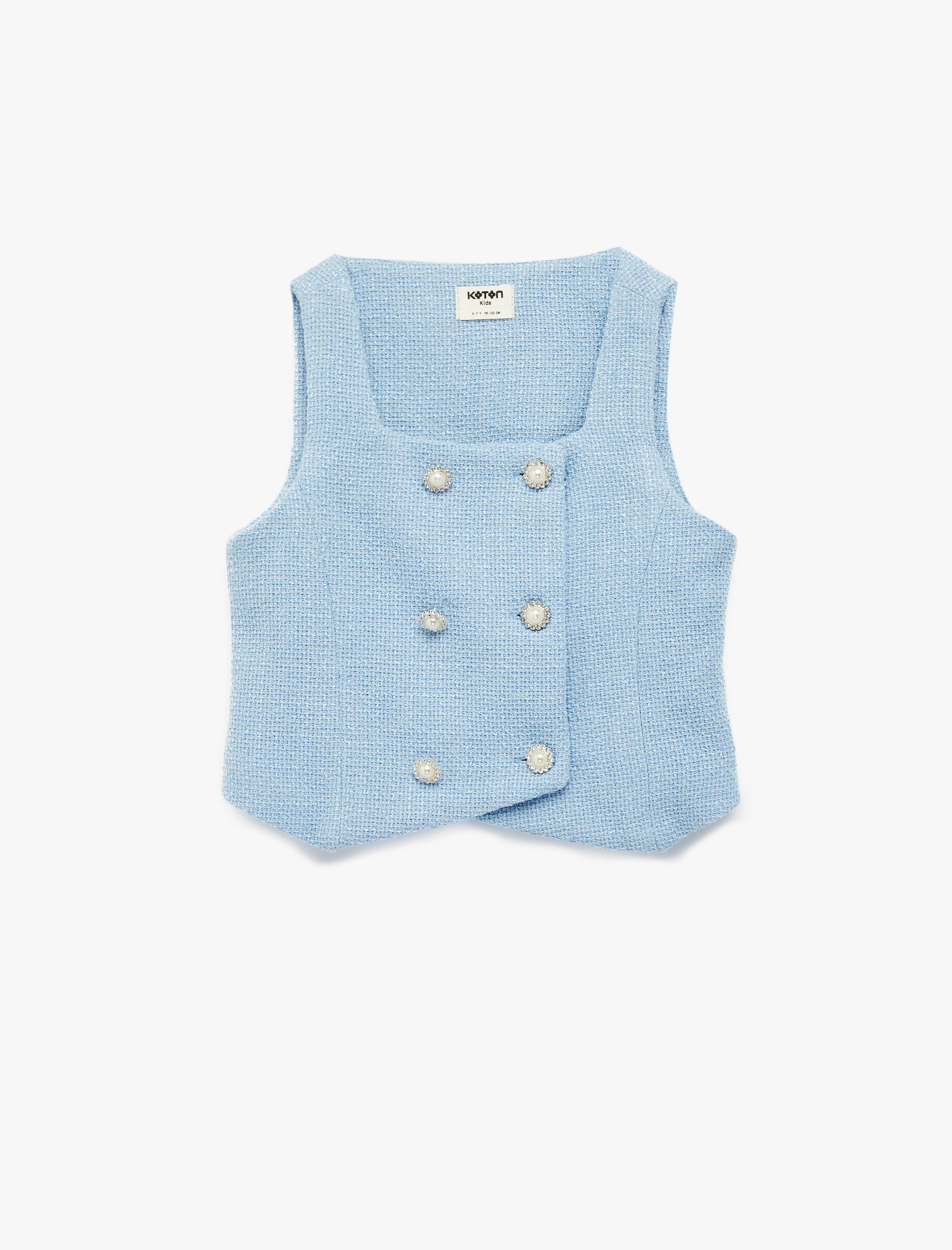  Kız Çocuk Düğme Detaylı Kare Yaka Kolsuz Tüvit Yelek