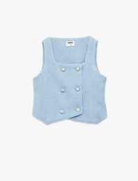 Düğme Detaylı Kare Yaka Kolsuz Tüvit Yelek