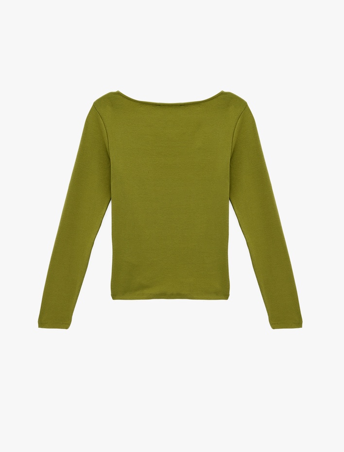  Pamuklu Slim Fit Geniş Yuvarlak Yaka Uzun Kollu Tişört